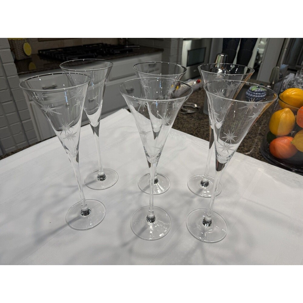 Set of 6 Marquis by Waterford Celebration Crystal Champagne Flutes Starburst 5+1